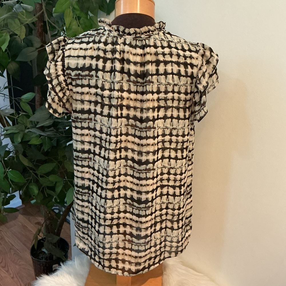 Women’s Anne Klein Abstract-Print Split-Neck Flutter-Sleeve Top Large - Picture 11 of 15